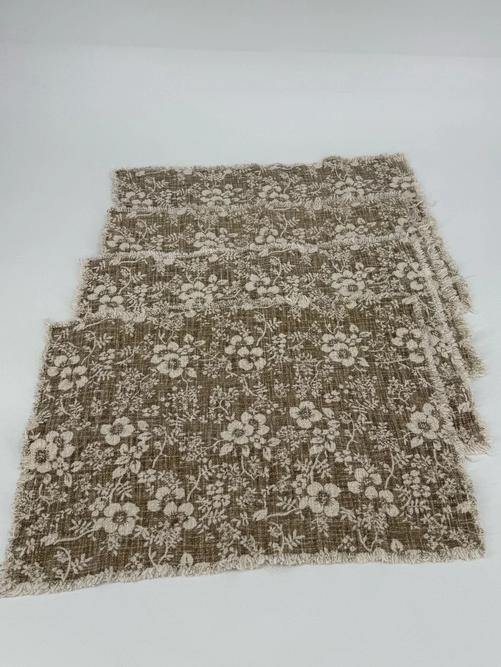 Rachel Zoe Floral Print Fringe Placemat Set of 4 | Taupe Multi
